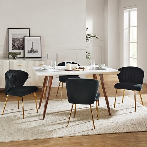 Miniatura 131 de HULALA HOME Silla de comedor de terciopelo, moderna silla de tocador pequeña con respaldo de patas de metal, elegante silla de acento copetuda sin