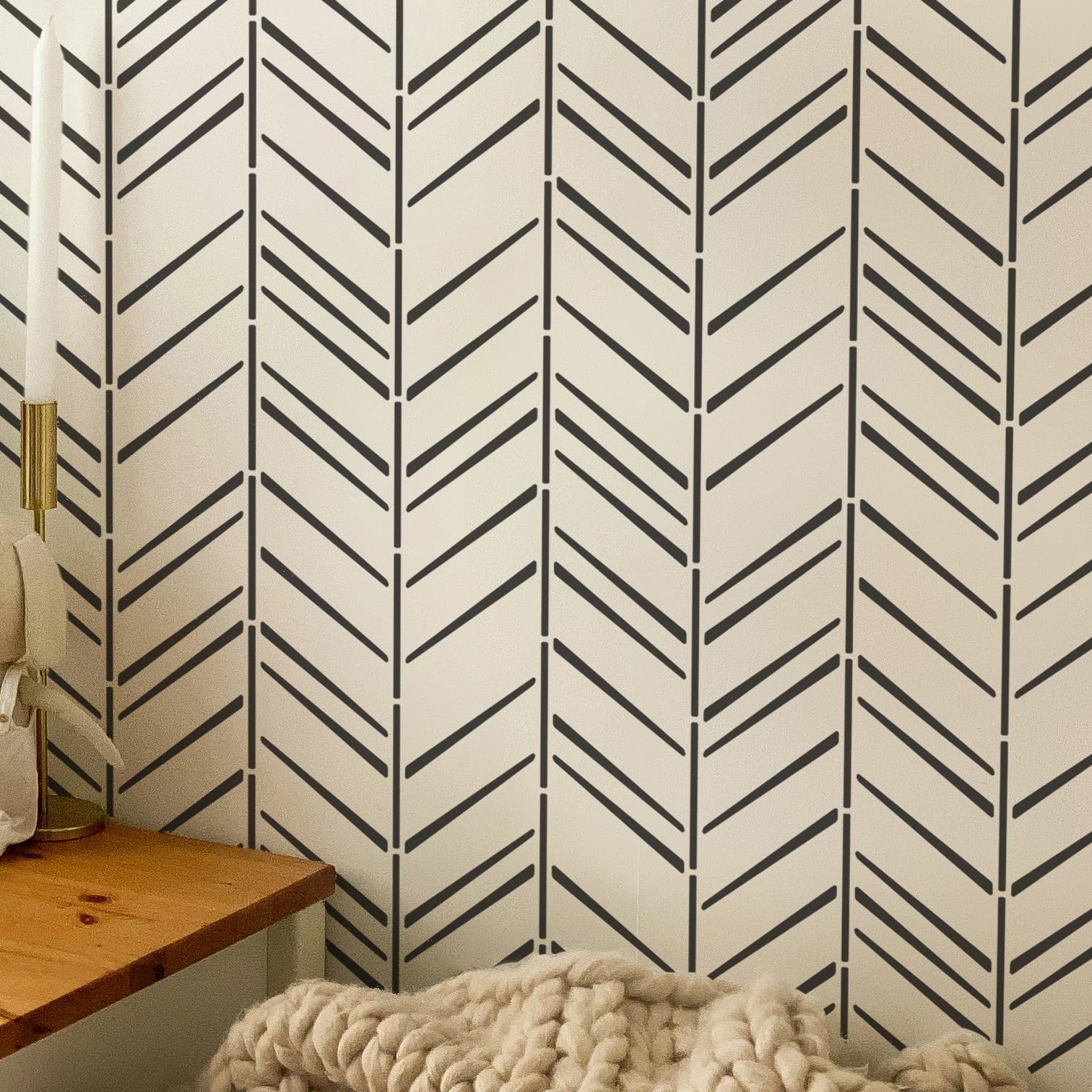 PINKIPO®, Premium Herringbone Shuffle, (16"x40") XL Stencil, Sipmle Large Wall Stencil, Modern Geometric Wall Stencils for Painting, Stencils for