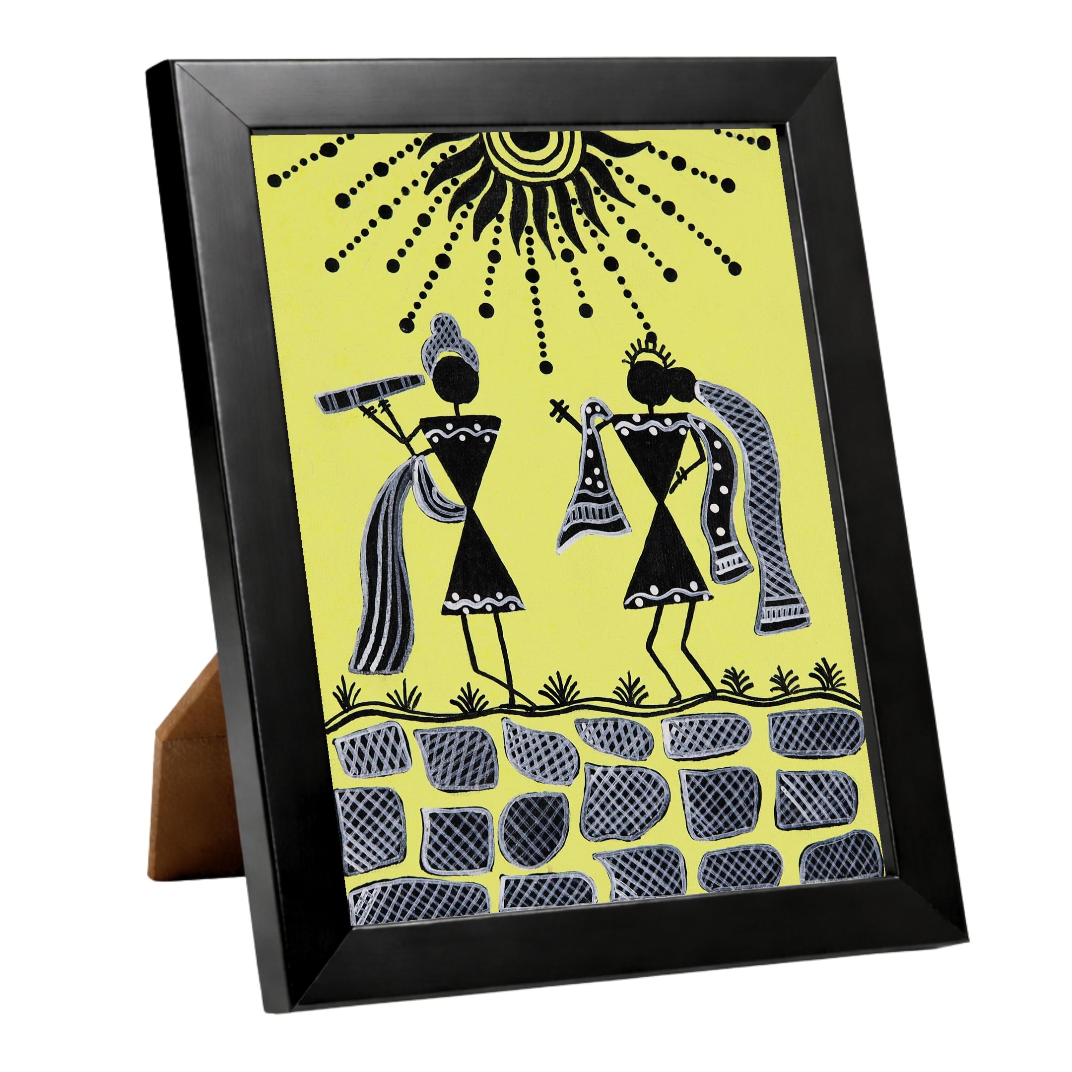 AAKARSHAK Handmade Warli Painting – Radha Krishna Tribal Art | Framed 15x20 CM (6x8 Inch) with Tabletop Stand | Traditional Indian Folk Art for Wall, Living Room, Home Decor & Gifts | A5 Small-image-6
