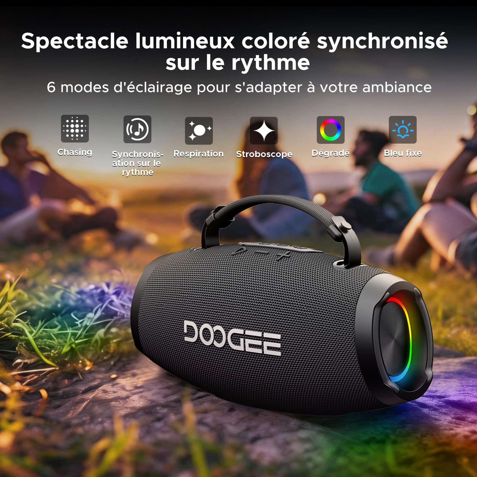 Enceinte Bluetooth Puissante Portable avec Bass Puissantes, 100W Crête, 60W Subwoofer, Deux 20W Tweeters, Autonomie 20H, Lumière RGB, TWS Haut Parleur sans Fil IP55 Étanche pour Fêtes, Piscine - Noir