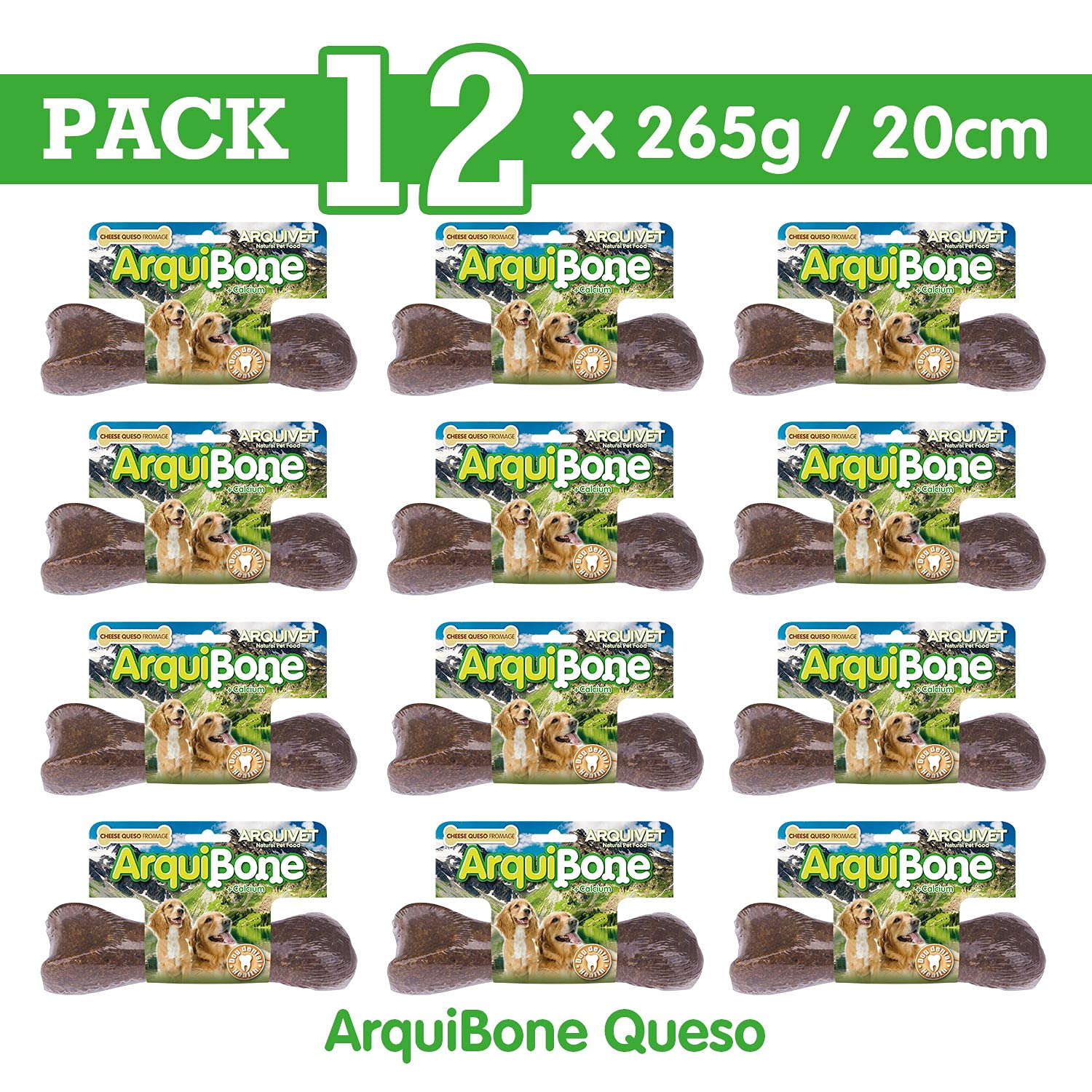 ARQUIVET Pack 12 unità - Arquibone formaggio 20 cm - 265 g - ossi per cani - snack per cani