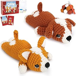 Kit de ganchillo para perros para principiantes con video, kit completo de ganchillo corgi con agujas de hilo, kit de punto de animales, kit de inicio para aprender a hacer ganchillo, juego de perros