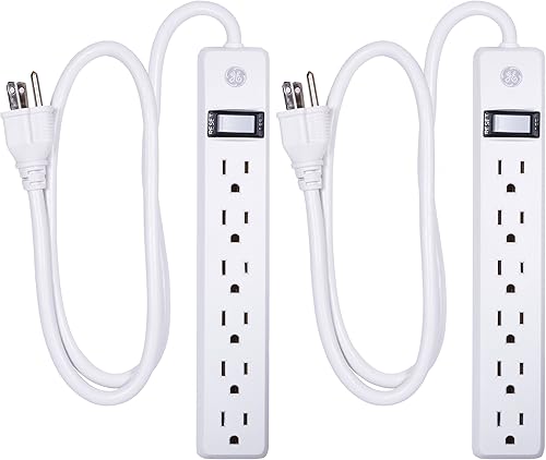 Miniatura 2 de GE Protector SurGE de 6 tomas de tierra, 450 julios, paquete de 2 regletas de alimentación, cable de extensión de 3 pies de largo y regleta de