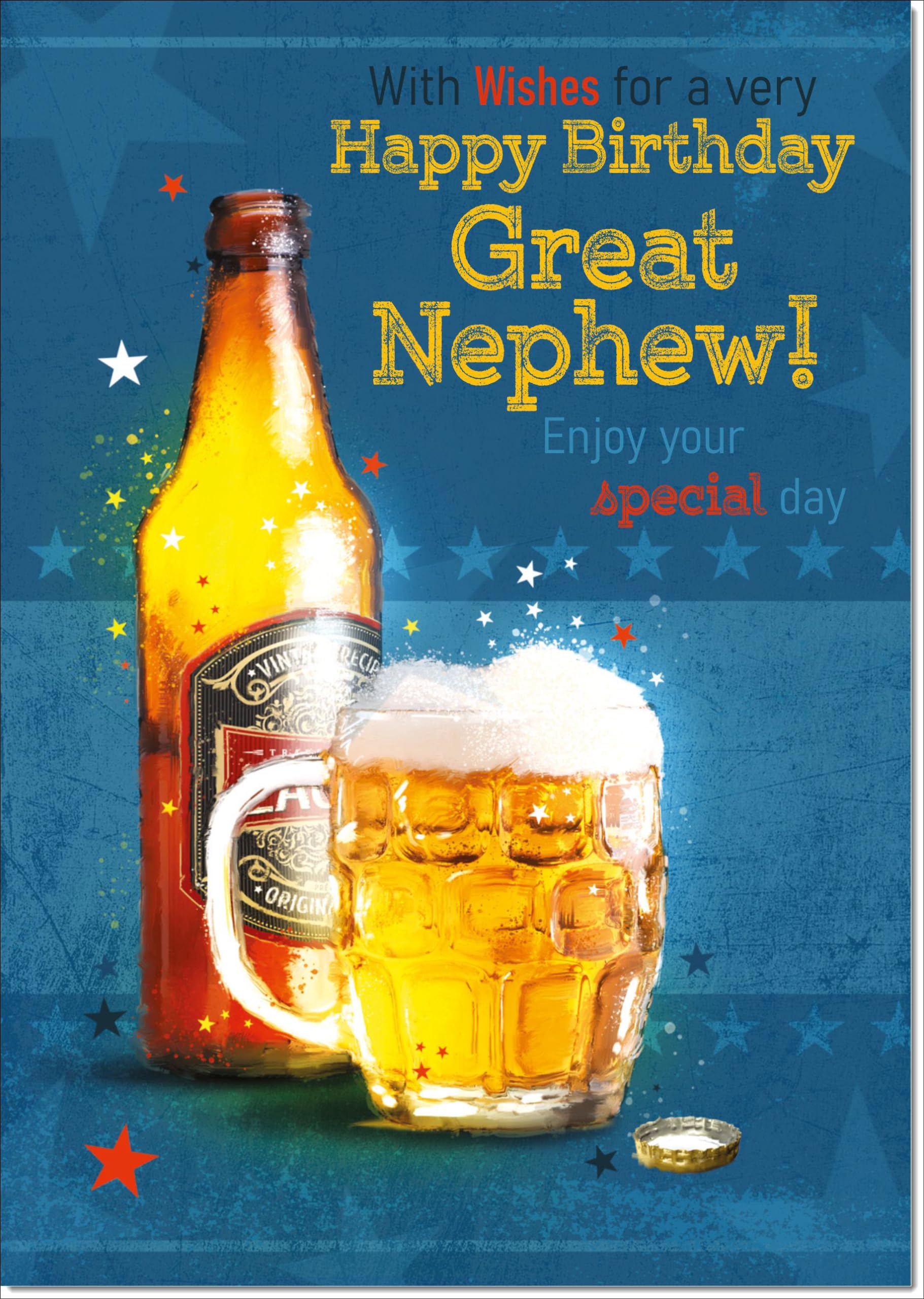 doodlecards Great Nephew Birthday Card Beer Bottle Large A4 Size with Plain Envelope