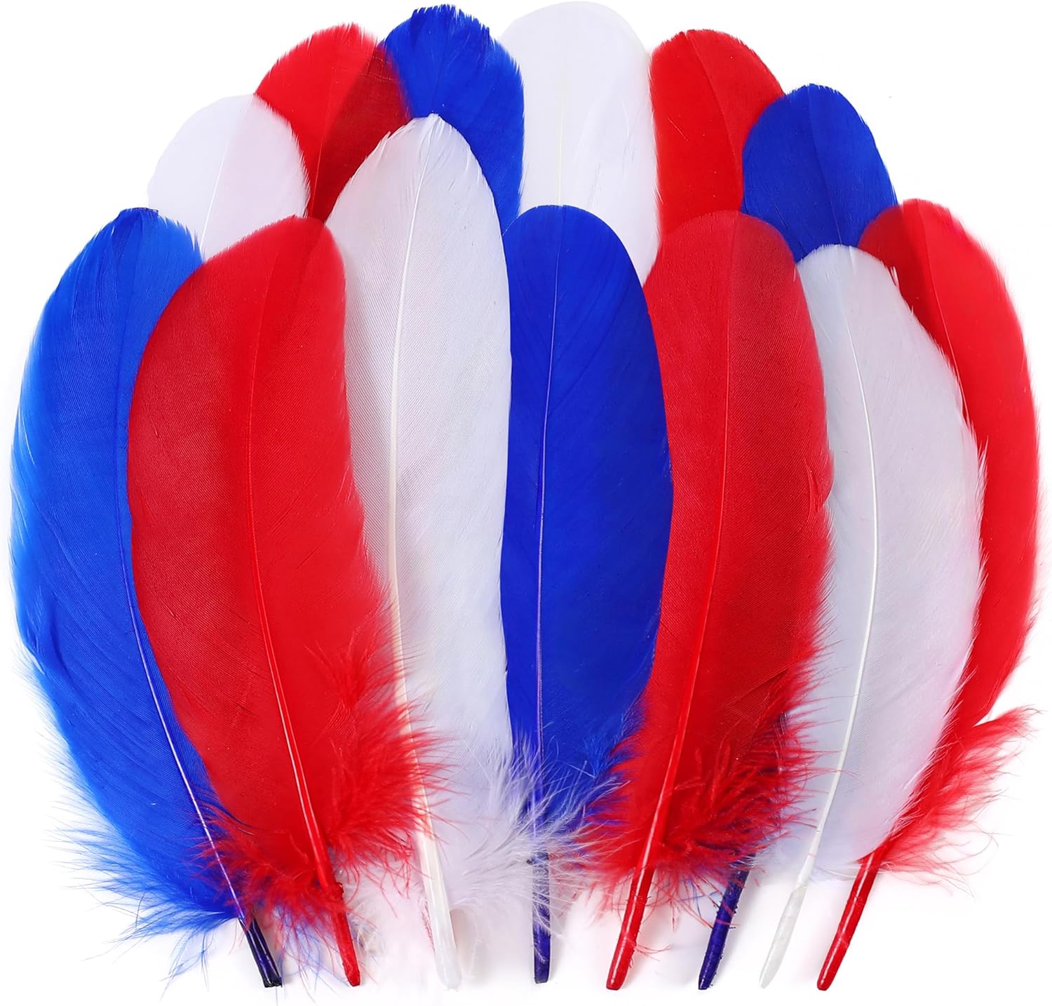 Holmgren Red White and Blue Feathers - 200pcs 5-7inch Large Goose Feathers for 4th of July Decor Kindergarten Kids DIY Crafts, Dream Catchers, Cosplay Wings and Home Party Decorations
