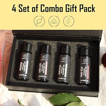 Organic Sensual Safe to Lick Body Massage Oils for Couples - Gift Set Romantic Date Night Non Greasy No-Stain Fractionated Coconut Oil Quick Absorbing Smooth Glide Trial Pack of 4-120 ML/4 Fl Oz