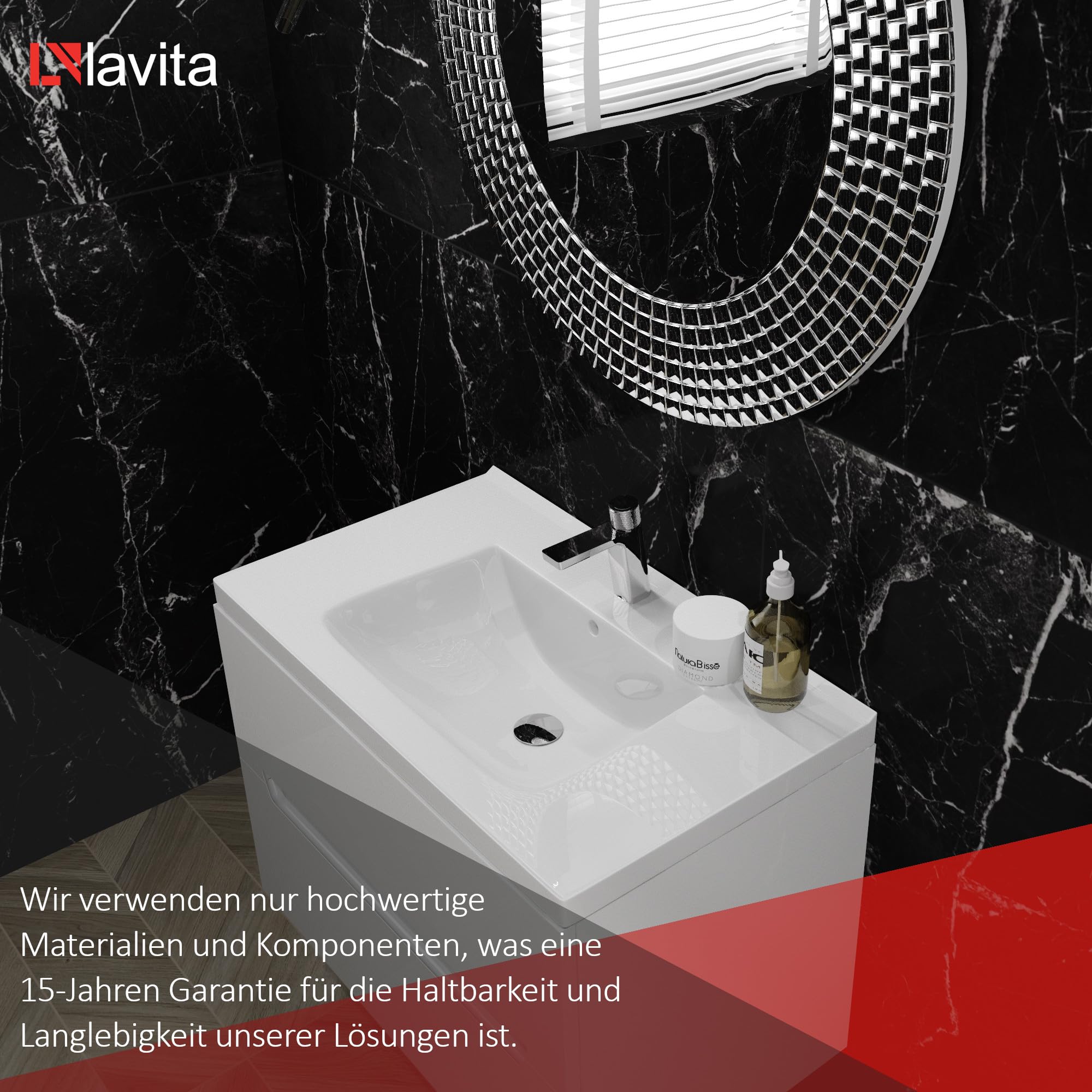 LAVITA Lavabo para muebles Kansas 800, lavabo con rebosadero y orificio para grifo, de porcelana de alta calidad, 81 x 49 x 21 cm, color blanco brillante