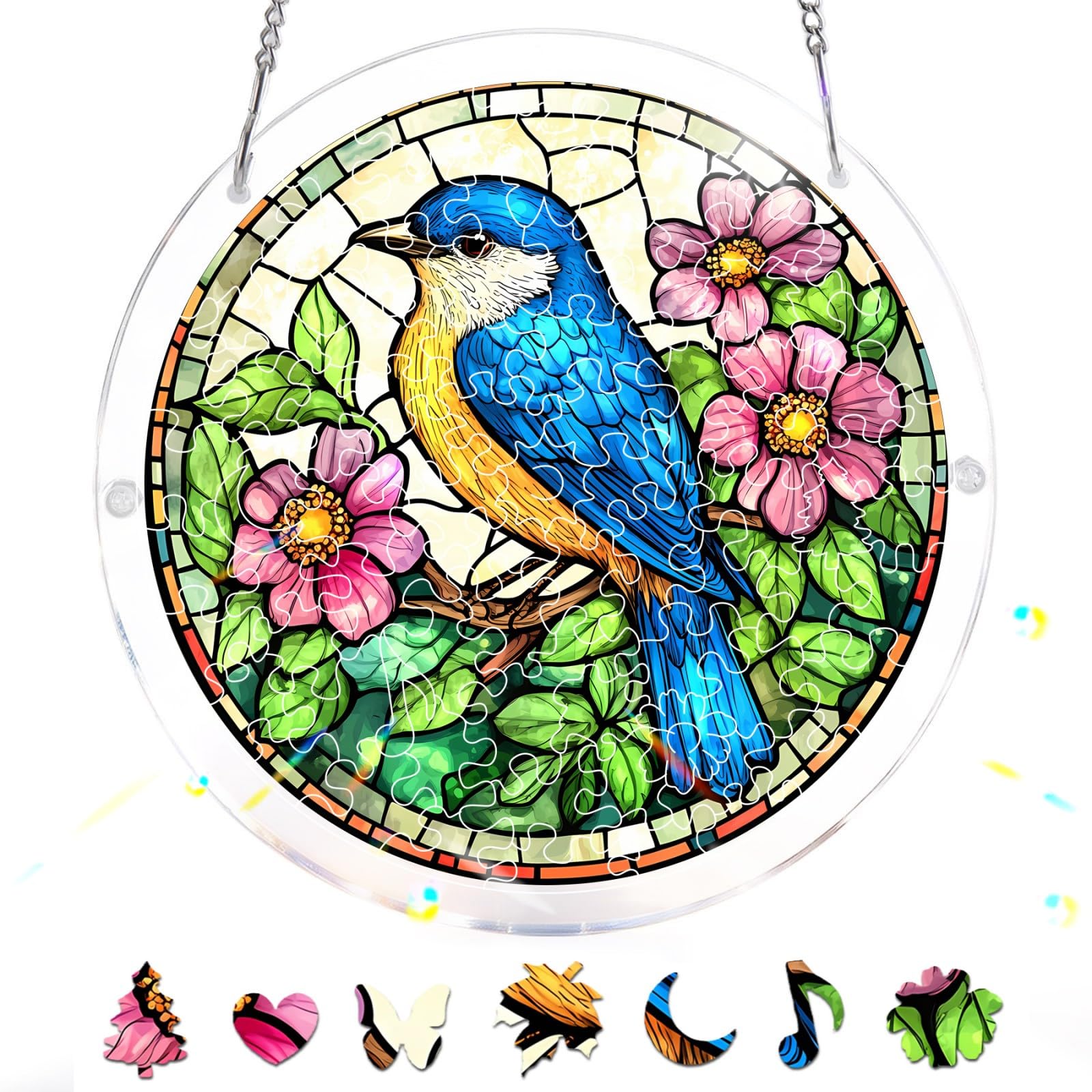 Bimkole 83 Pieces Acrylic Jigsaw Puzzle Suncatcher - Blue Bird, Stained Glass Window Hanging Pendant, Home Decor Creative Mom Gifts, Sun Catcher Decor for Garden Home Birthday Gifts 18 cm — image 1