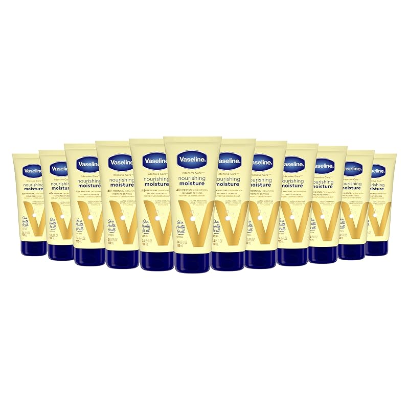 Loção corporal Vaseline Nourishing Moisture com extrato de aveia para pele seca, 100 mL, pacote com 12