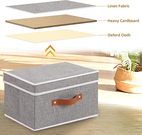 Miniatura 5 de YheenLf Fabric Storage Bins with Lids, Linen Foldable Storage Boxes, Closet Storage Organizer Containers with Handles, Storage Cube for Bedroom,