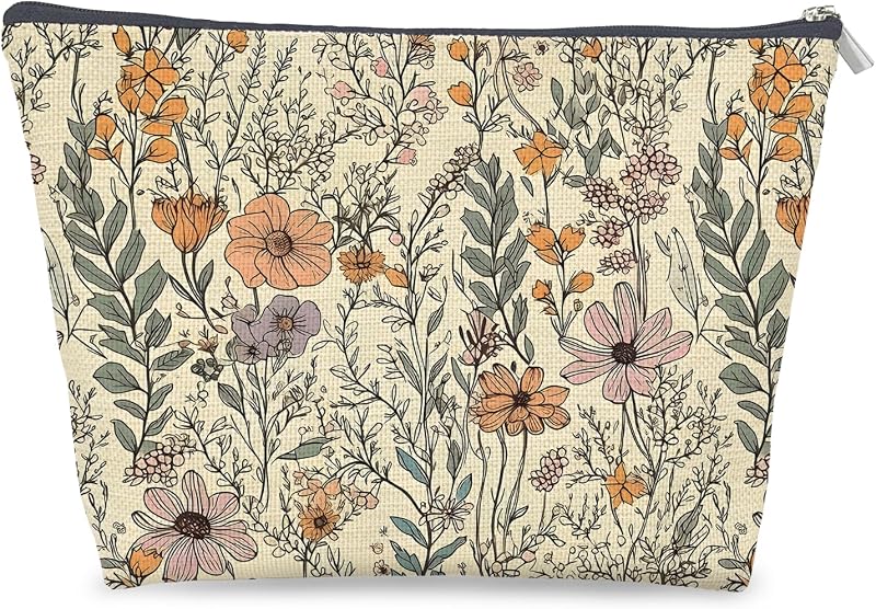 Necessaire de maquiagem Udinaz Vintage Floral com zíper, estampa floral retrô, 20,07 cm x 25,4 cm