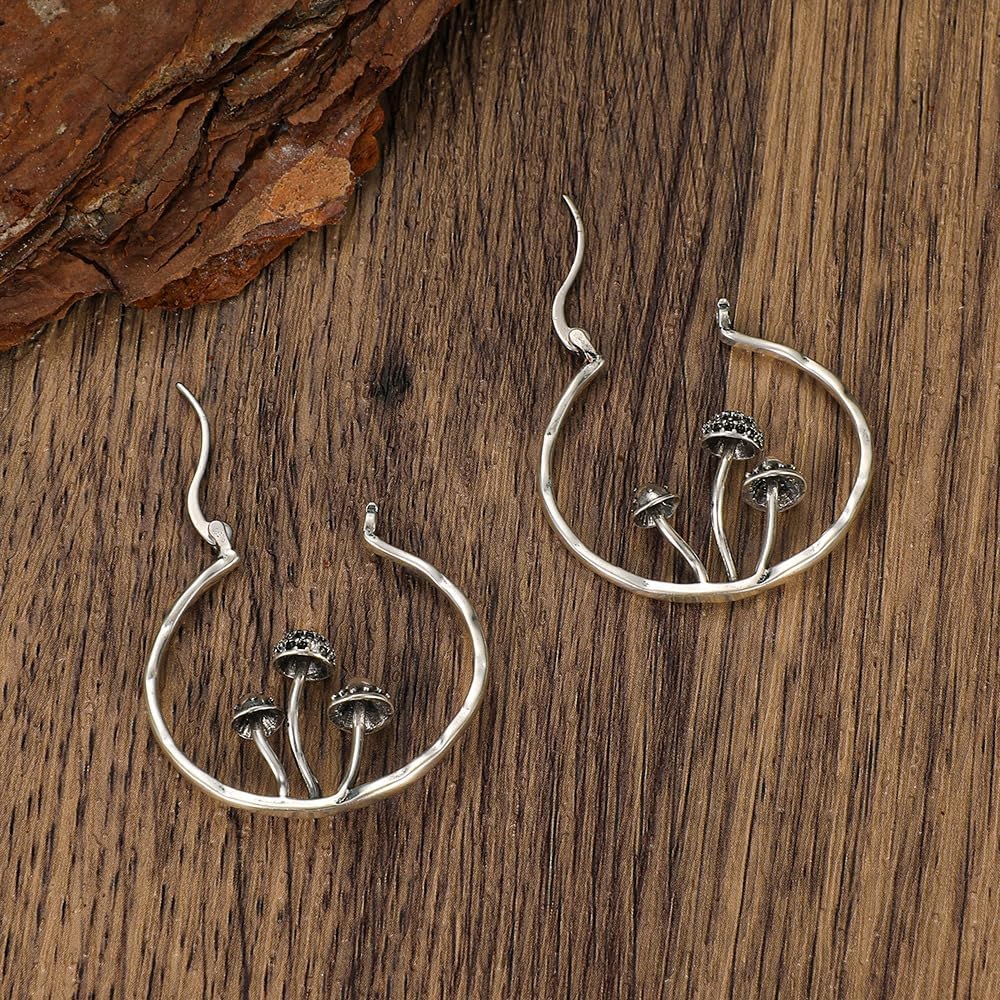 Retro Mushroom Hoop Earrings for Women Crystal Cubic Zirconia Round Circle Huggie Dangle Drop Earring Cute Jewelry Gifts - Image 5