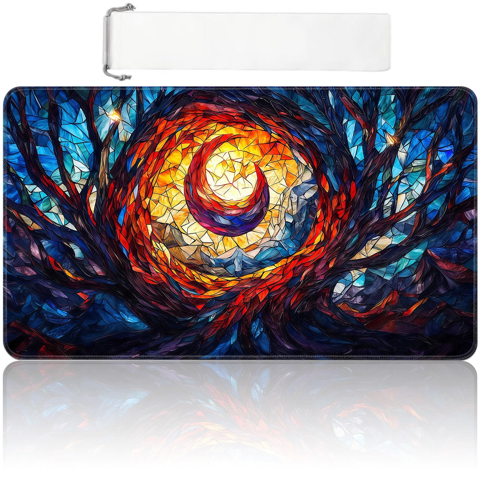 MTG Playmat 24x14 inch with Free Storage Bag, Non-Slip Rubber Base TCG Play Mat for Magic The Gathering, Card Playmat for YGO, Durable Portable Game Matt, Fire Vortex