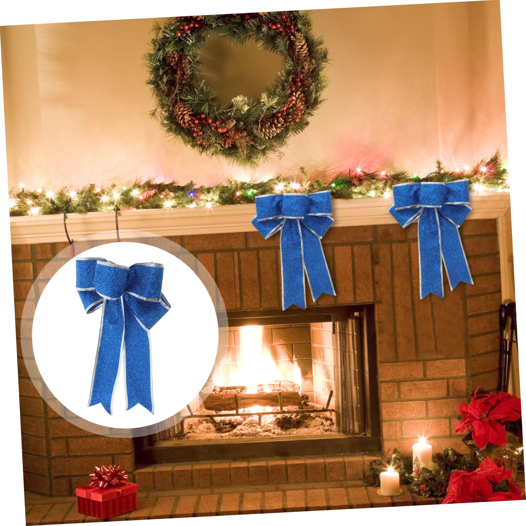 Healeved 5pezzi Fiocco Di Nastro Natalizio in Tessuto Scintillante Nodo Regalo Ornamento Per Albero Di Natale Decorazione Per Porta Parete Tavolo Blu