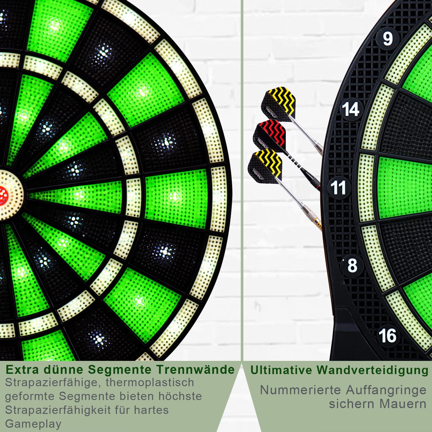 Turnart Bersaglio elettronico per Freccette, Bersaglio elettronico con quadrante Illuminato a LED, 6 Freccette, Soft,Elettronica
