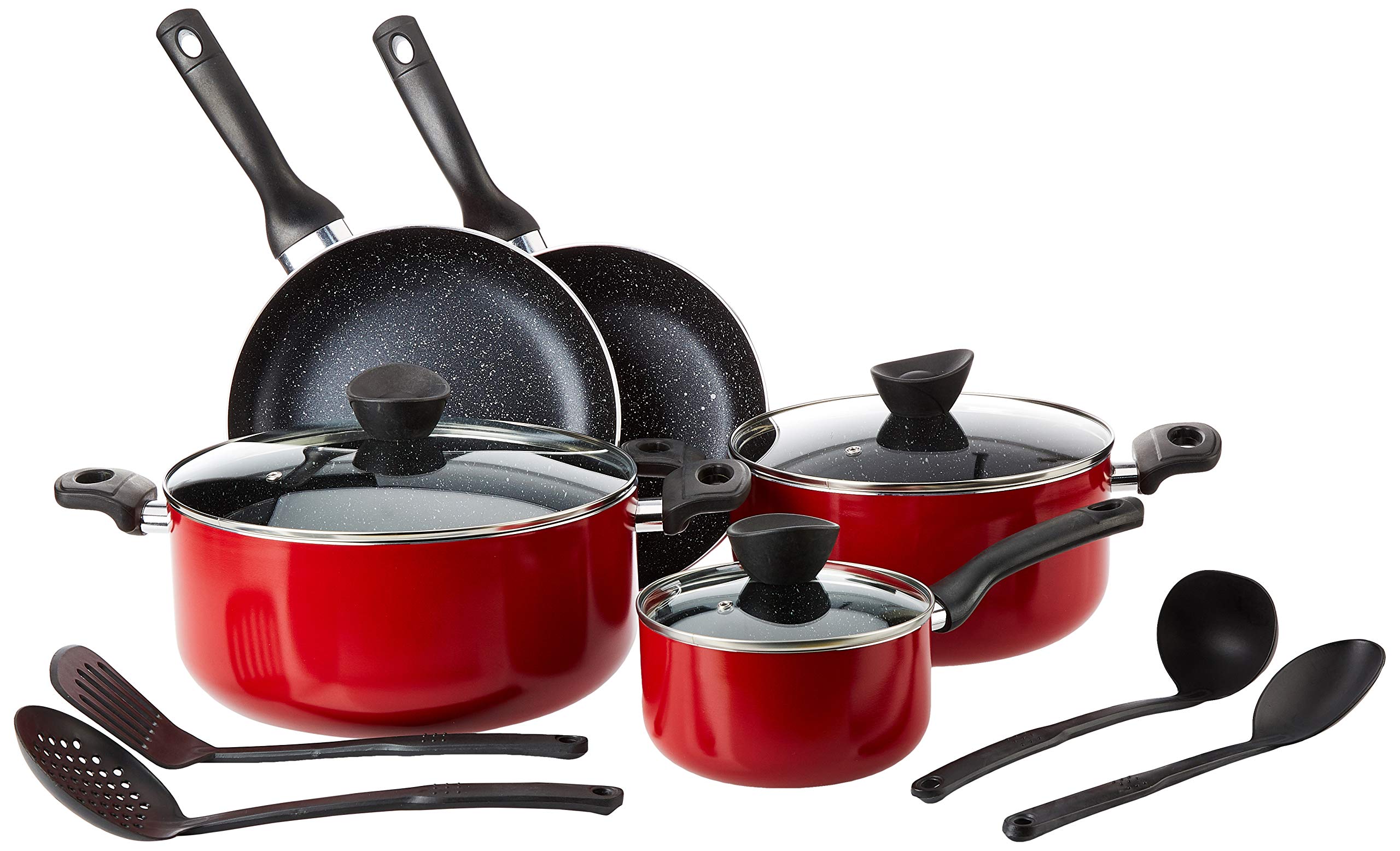 Bergner Bellini 12 Pcs Cookware Set, Pressed Aluminium, Red Colour, Bg31202