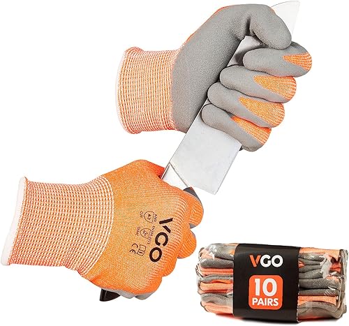 Vgo... 10 pares de guantes resistentes a cortes ANSI A3 para protección de manos, guantes de trabajo y jardinería con revestimiento de látex (talla
