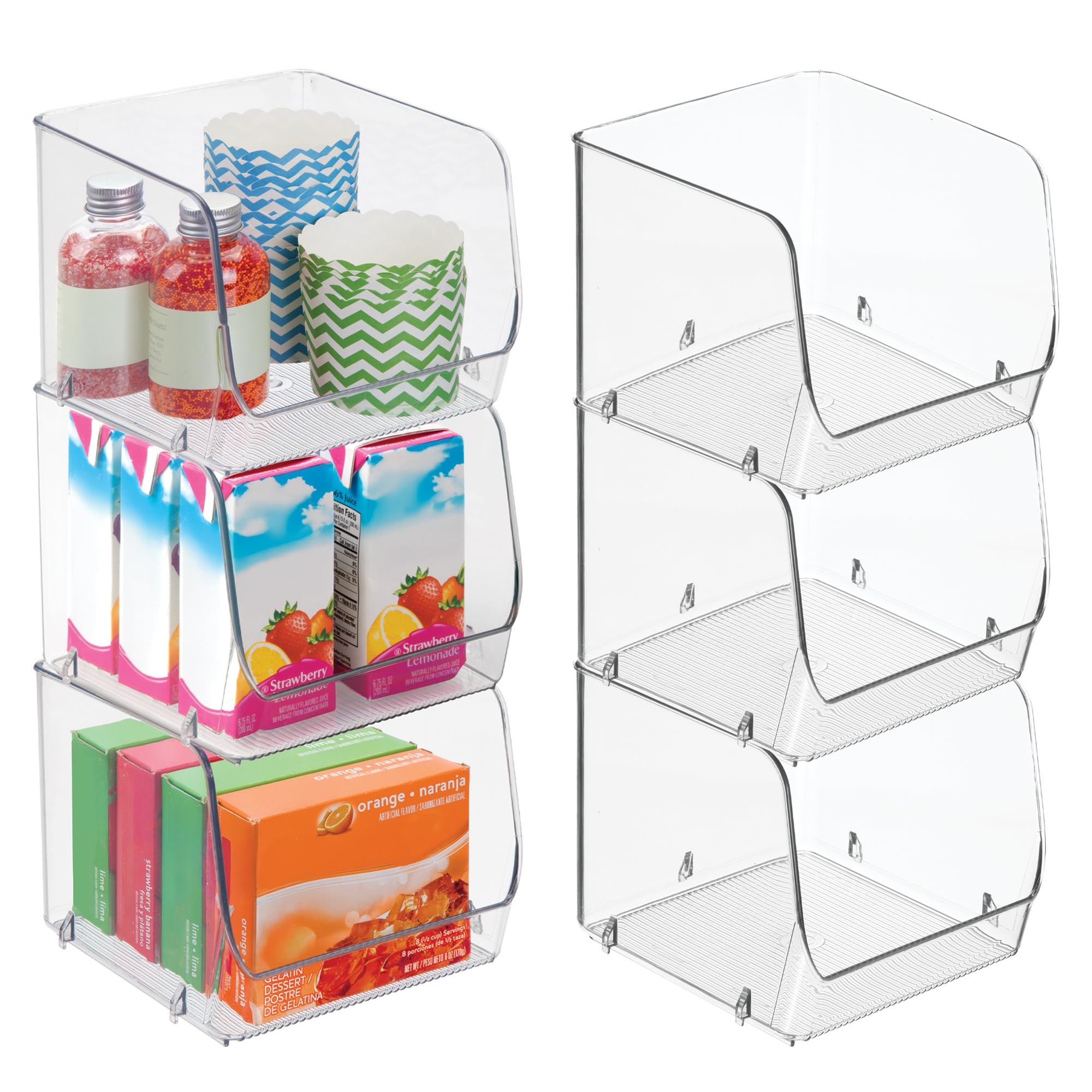 iDesign Set di 6 contenitori impilabili con apertura frontale, trasparenti | Organizzazione di cucina e dispensa