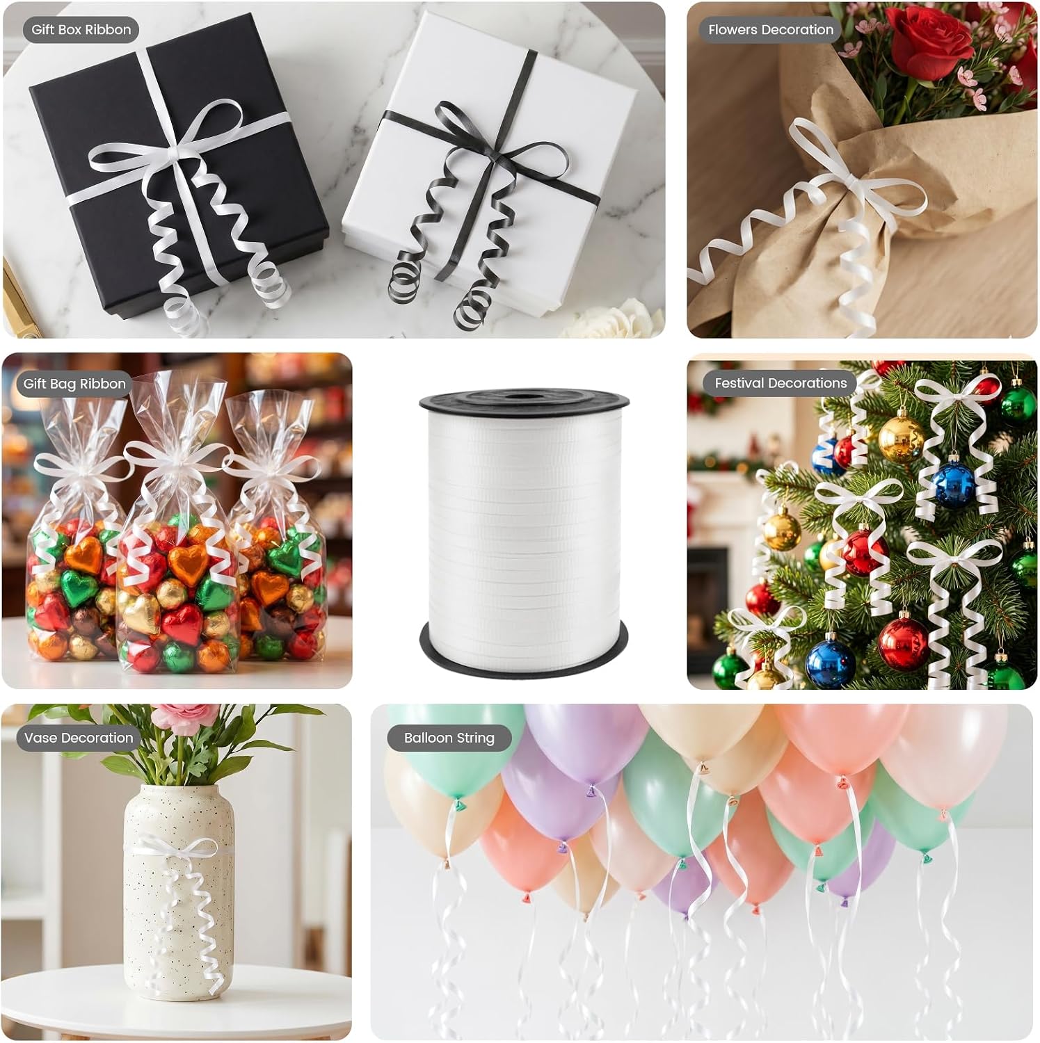 600 Yards Curling Ribbon White, 1/5" Wide Crimped White Curling Ribbons - Perfect for Gift Box Wrapping, Florist Flowers, Birthday Party Decorations, Balloon String
