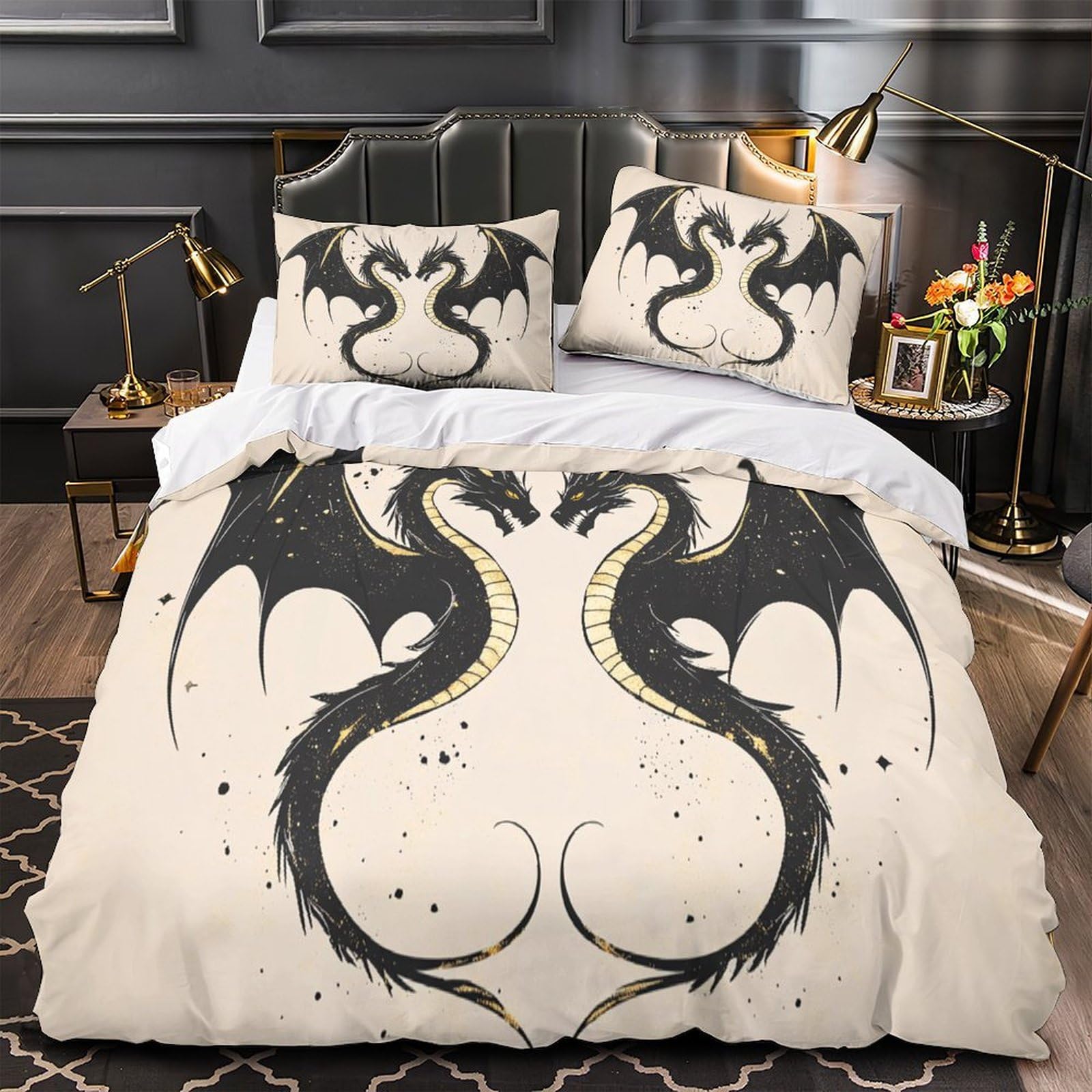 Parure de lit dragon 140x200 housse de couette microfibre enfant single 3D