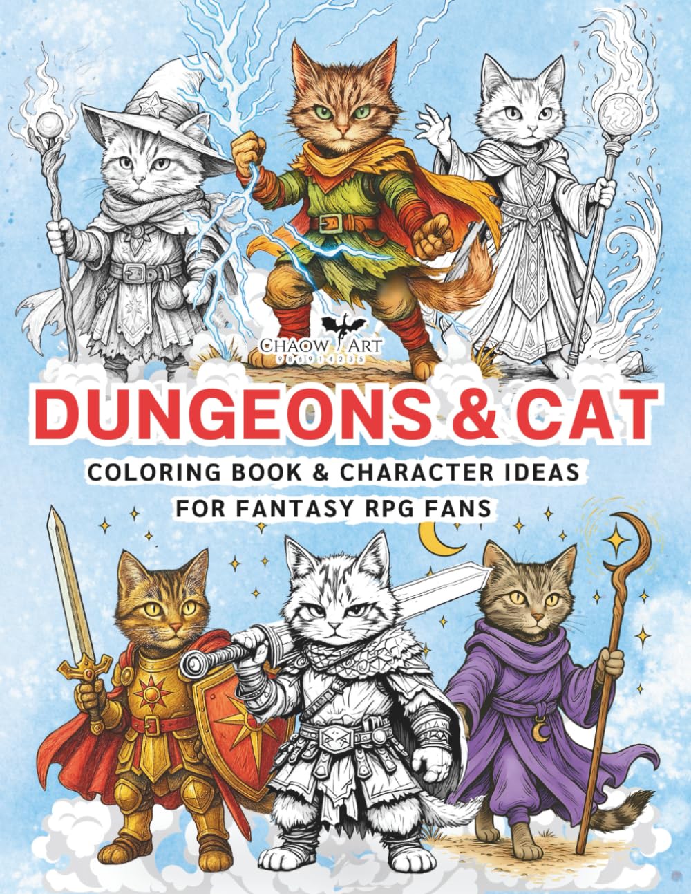 Cat Coloring Book Dungeons & Cat — 50 Epic Feline Heroes for Fantasy RPG Fans: Cat Warriors, Cat Archer, Cat Wizard, Cat Druid And More, Male & Female ... Fantasy Realms (Coloring Book for RPG Fans))
