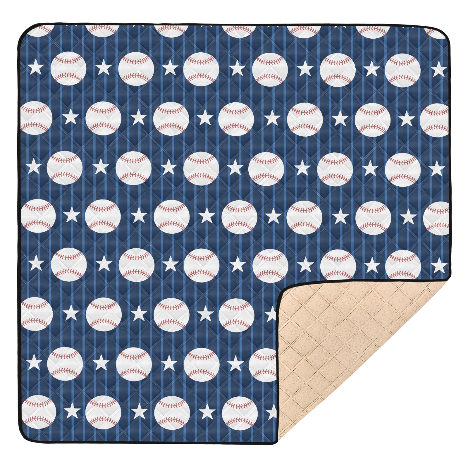 Tapis de jeu épais et antidérapant pour bébé Motif étoiles de baseball 127 x 127 cm