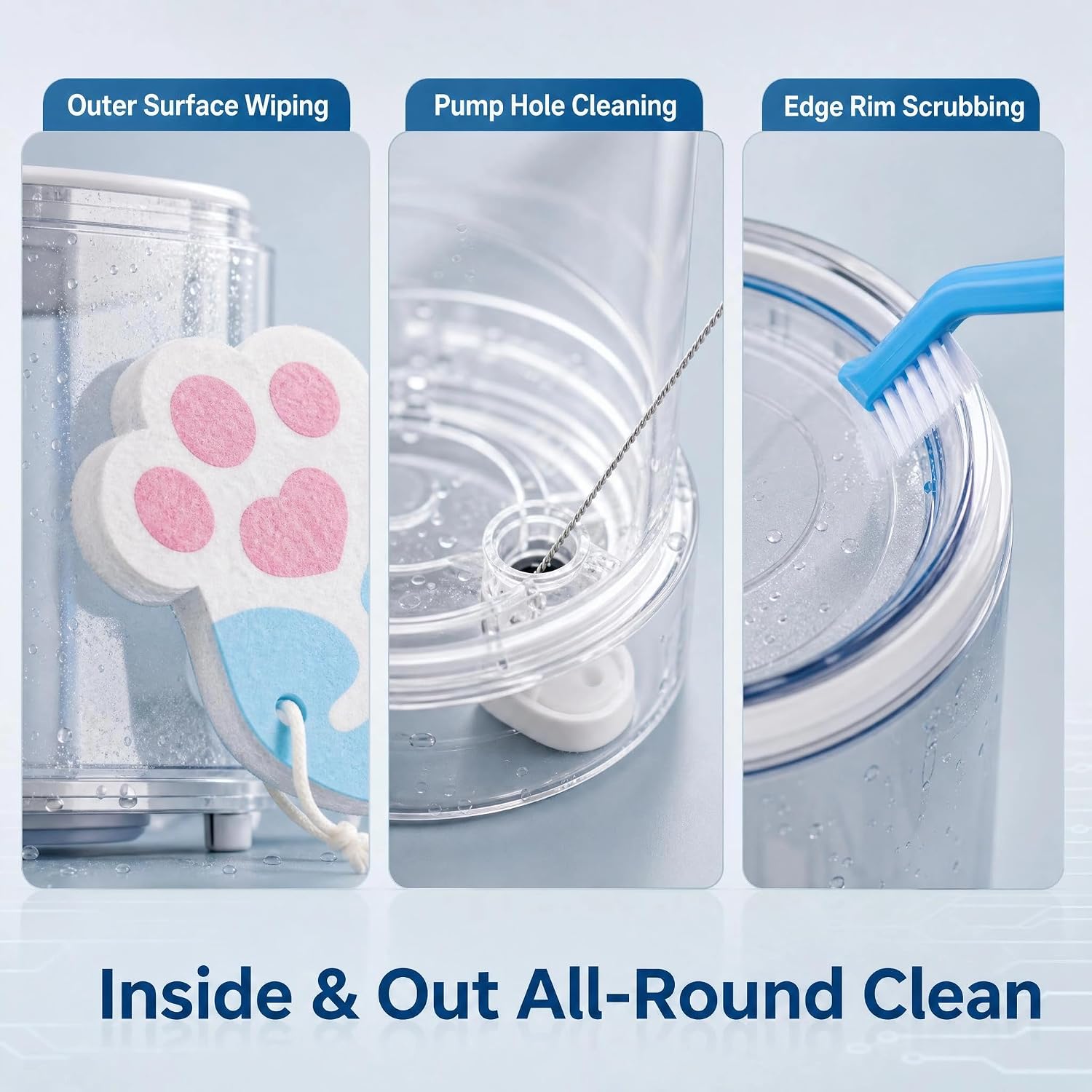 Icsxyyzyq 14PCS Pet Water Fountain Cleaning Kit, Cat Fountain Cleaning Brushes with Dual‑End Hard Brush, Soft Bristle Brush & Cat Paw Sponge, Cleaner Tools for Pet Bowls Feeders with Storage Box image 5
