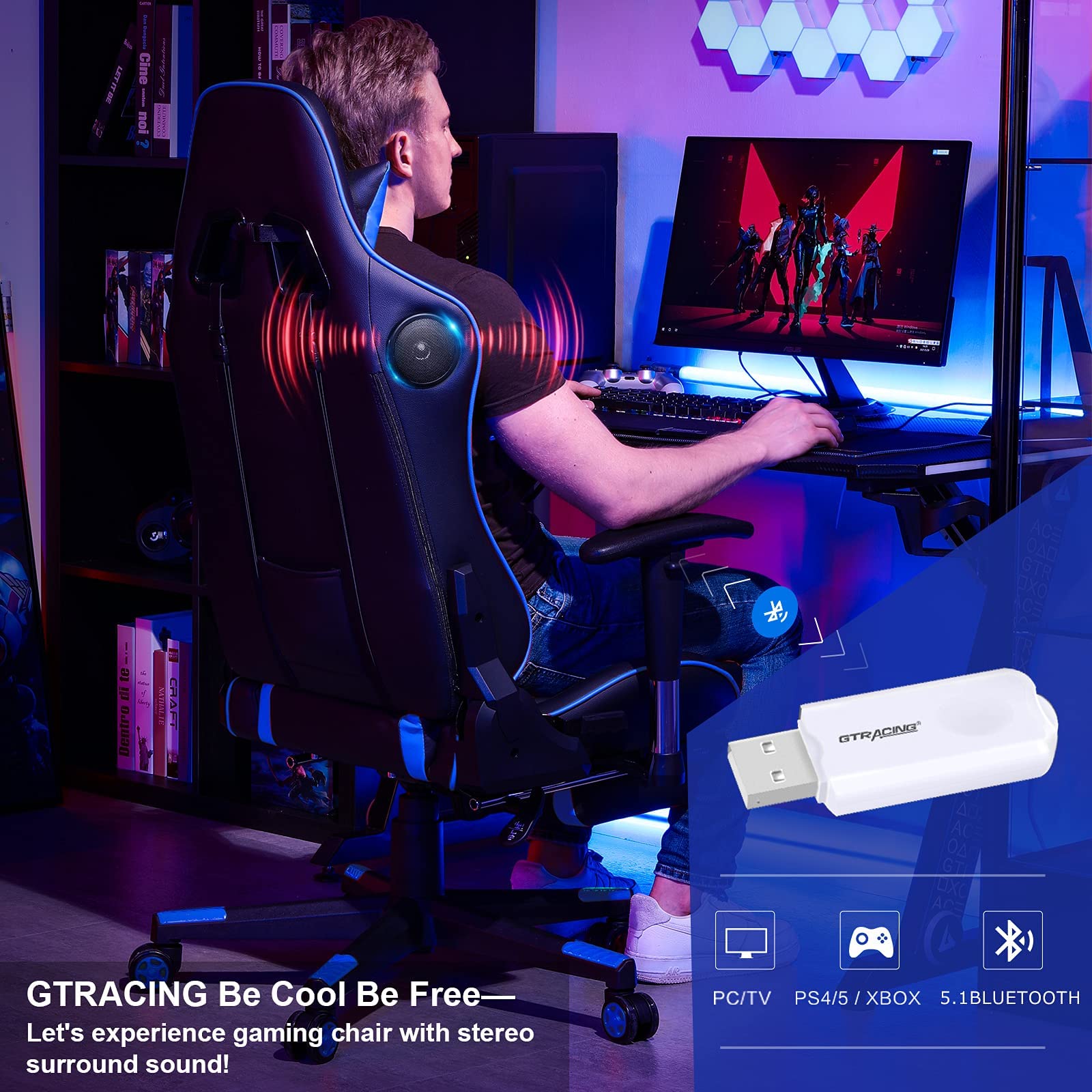 GTRACING Gaming Chair with Footrest and Bluetooth Speakers Music Video