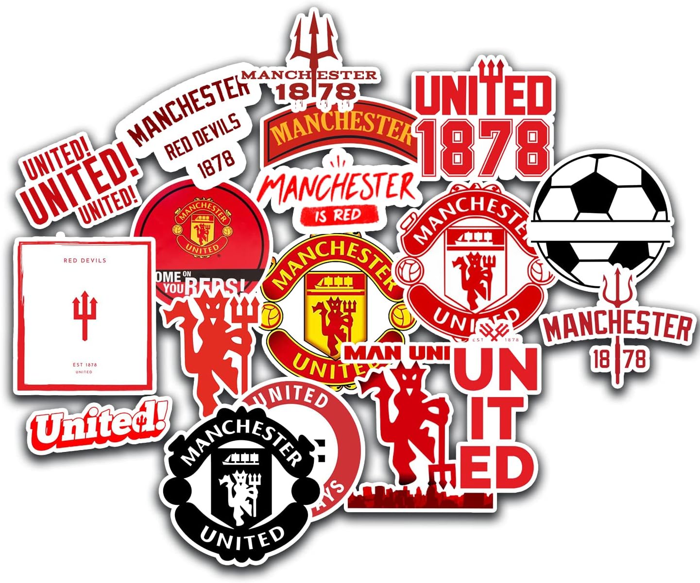 18 PCS FC Manchester United Sticker Soccer Cristiano Ronaldo Stickers Red Decal Man United Vinyl for Car Water Bottle Laptop Phone 2-2.5 inches