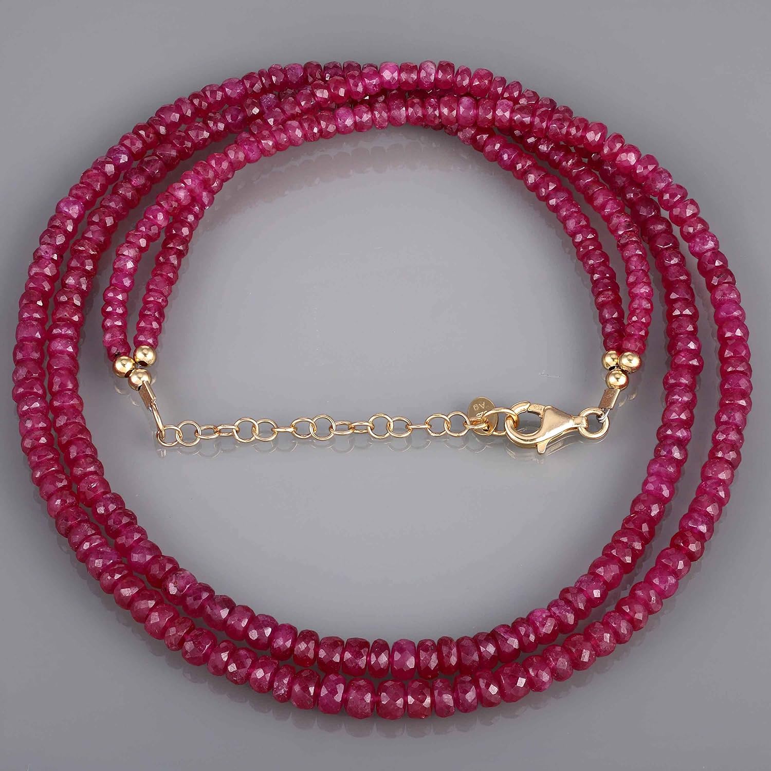 NirvanaIN Ruby Necklace Gemstone 2 Layer Necklace With 925 Sterling Silver chain. Jewelry Gift - 46 CM