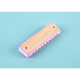 Hape Blues Harmonica | 10 Hole Wooden Musical Instrument Toy for Kids, Pink (E8918)