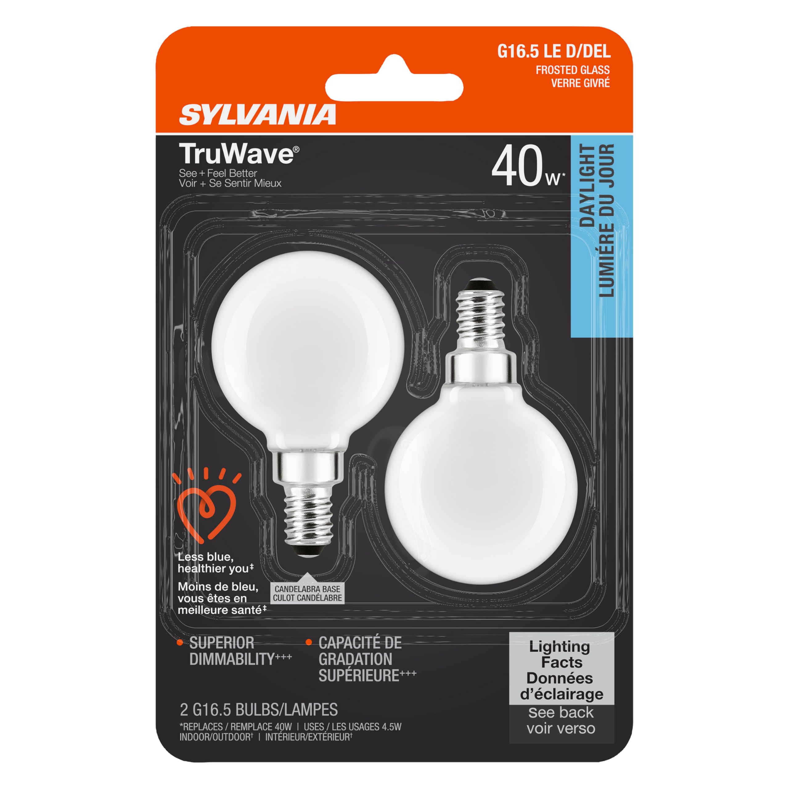 Sylvania TruWave Natural Series Décor G16.5 Light Bulb, 40W