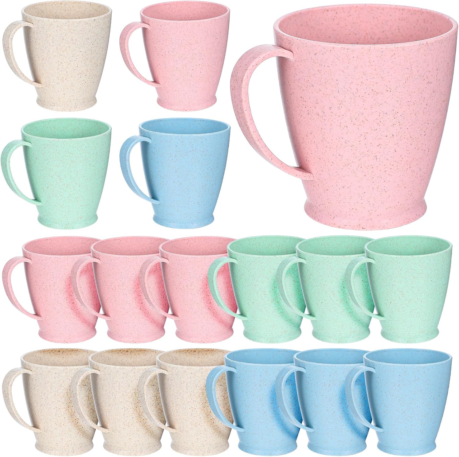 Kifmurase 24PCS Wheat Straw Coffee Cups, 10 Oz Reusable Plastic Cups Mugs with Handle, Unbreakable and Lightweight Camping Mugs for Tea Coffee Camping and Kitchen, Dishwasher and Microwave Safe