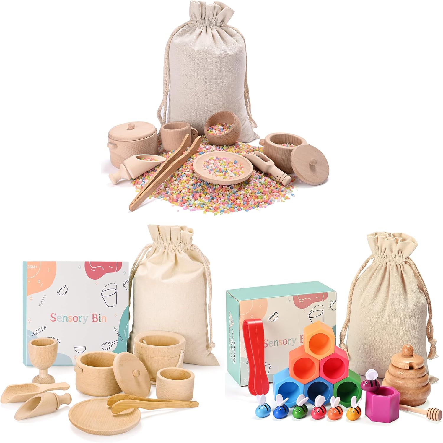 Sensory Bin Toys for Toddlers, 36 Months - 4 Years: Pretend Play Dish, Tongs & Fine Motor Learning Toys for Sensory Table Activities