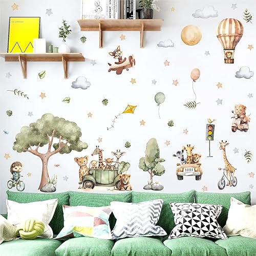 Miniatura 3 de Calcomanías de pared de animales de la selva, calcomanías de pared de dibujos animados para automóvil, calcomanías de pared de animales de