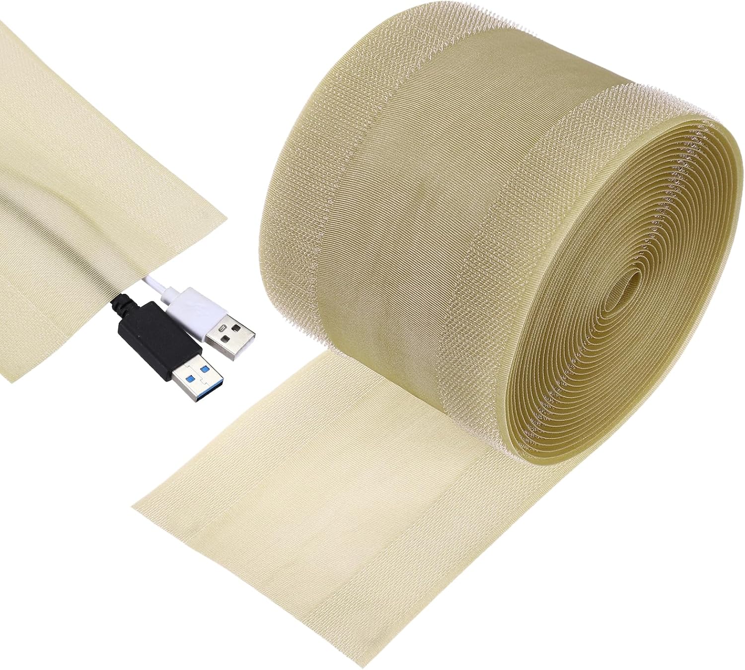 MECCANIXITY Carpet Cord Cover, 20ft Floor Cover Cord Strip Wire Protector Cable Management for Office Home, Khaki
