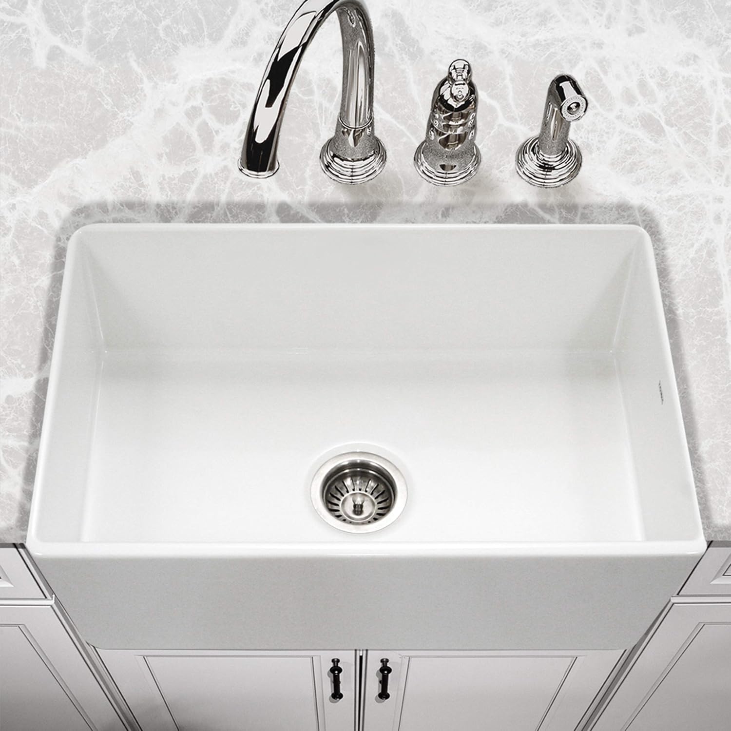 Gеt Sресіаl Prісе Houzer PTS-4100 WH Platus Series Apron-Front Fireclay Single Bowl Kitchen Sink, 30, White