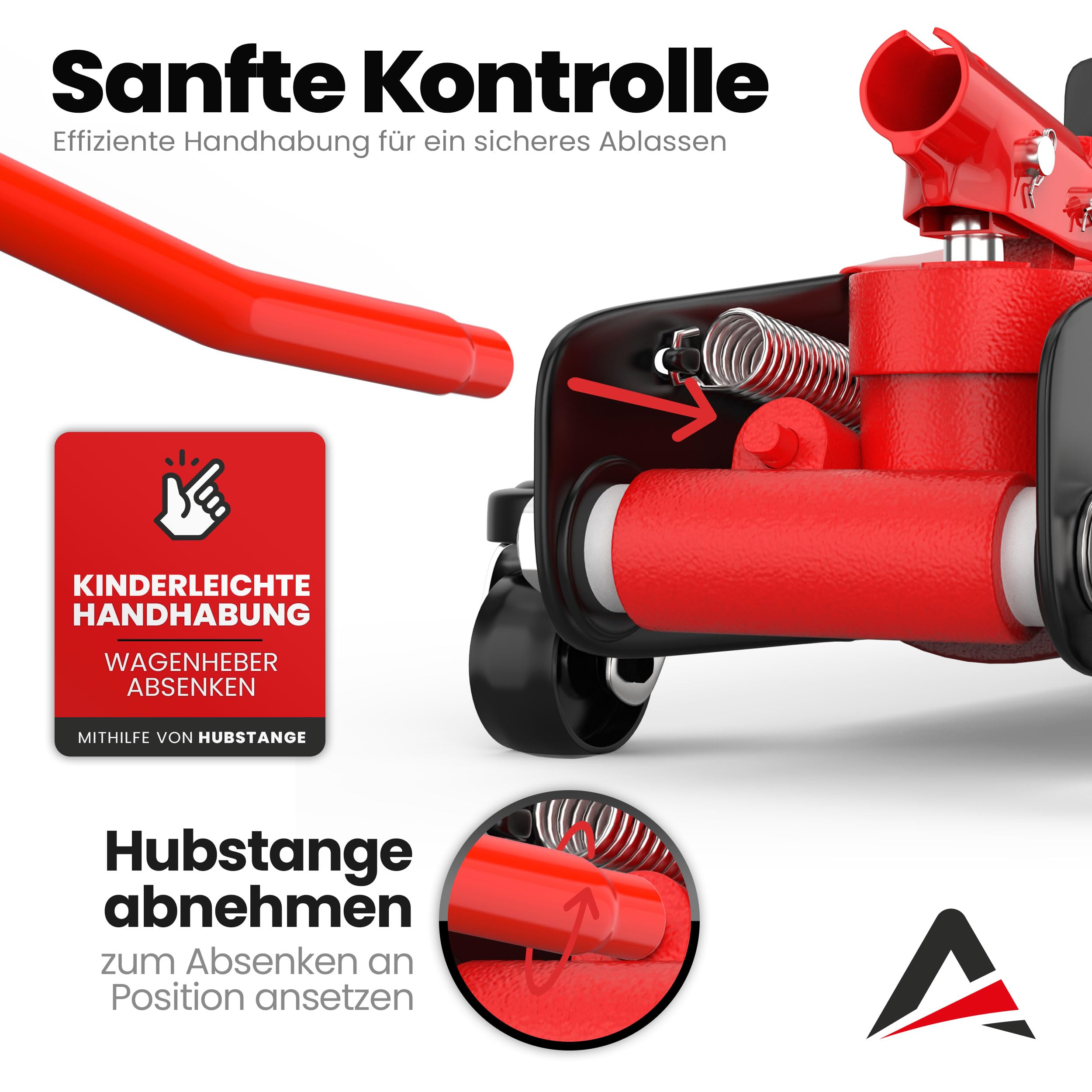 Wagenheber 2,5T extra flach – Hydraulischer Rangierwagenheber mit Transportkoffer, 3 Gummiauflagen & Adapter – Auto Wagenheber für PKW bis 2.500 kg (Rot)