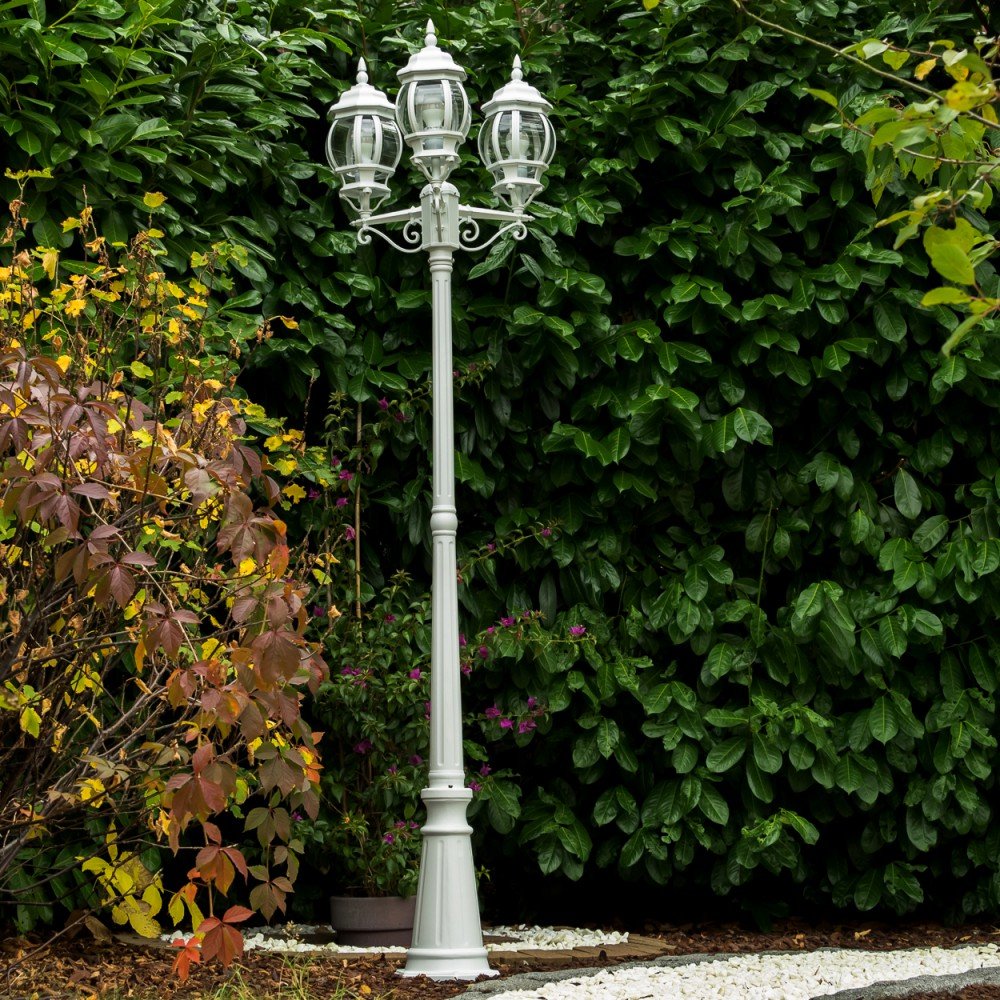 HOFSTEIN Kandelaber Lentua, Außenwegeleuchte aus Metall/Kunststoff in Weiß/Klar, Wegeleuchte im Vintage/Antik/Landhaus-Design für Garten, Wegbeleuchtung, Außenbereich, Höhe 215 cm, E27, IP44