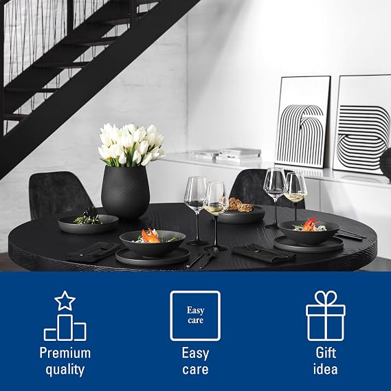 Villeroy & Boch Iconic Collection La Boule, 7-Piece Dinnerware Set for 2, Premium Porcelain, Made in Germany, Dishwasher and Microwave Safe, 9.5 x 9 in, Black