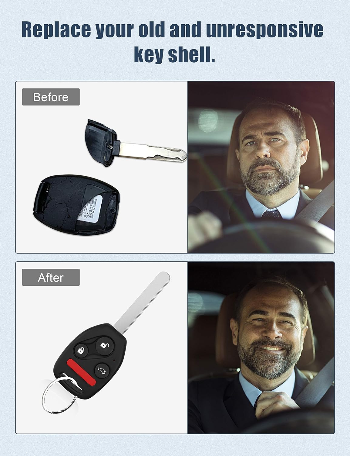 Replacement Key Fob Shell Keyless Entry Remote fits Honda Accord 2003-2012 / CR-V 2005-2006 / Civic EX 2006-2013 / Pilot 2009-2015 (1 Pack)
