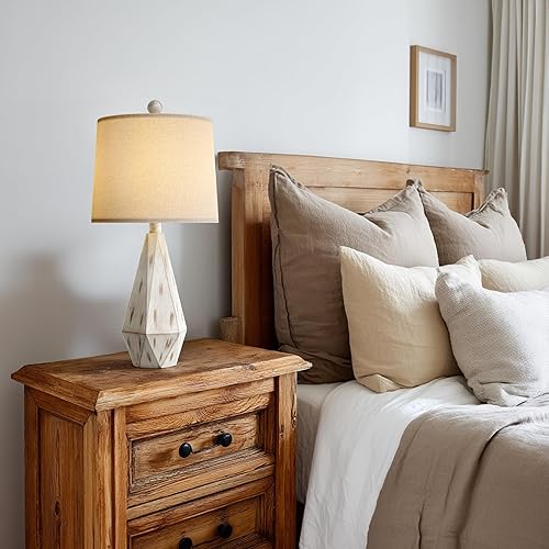Miniatura 8 de PoKat Juego de 2 lámparas de mesa de granja de 23 pulgadas, lámparas rústicas beige para mesitas de noche, mesitas de noche, lámparas de mesa para