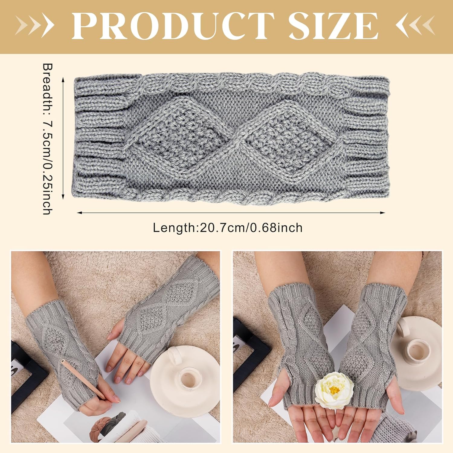 Justay Women Winter Warm Knit Fingerless Gloves Hand Crochet Thumbhole Arm Warmers Mittens - Image 6