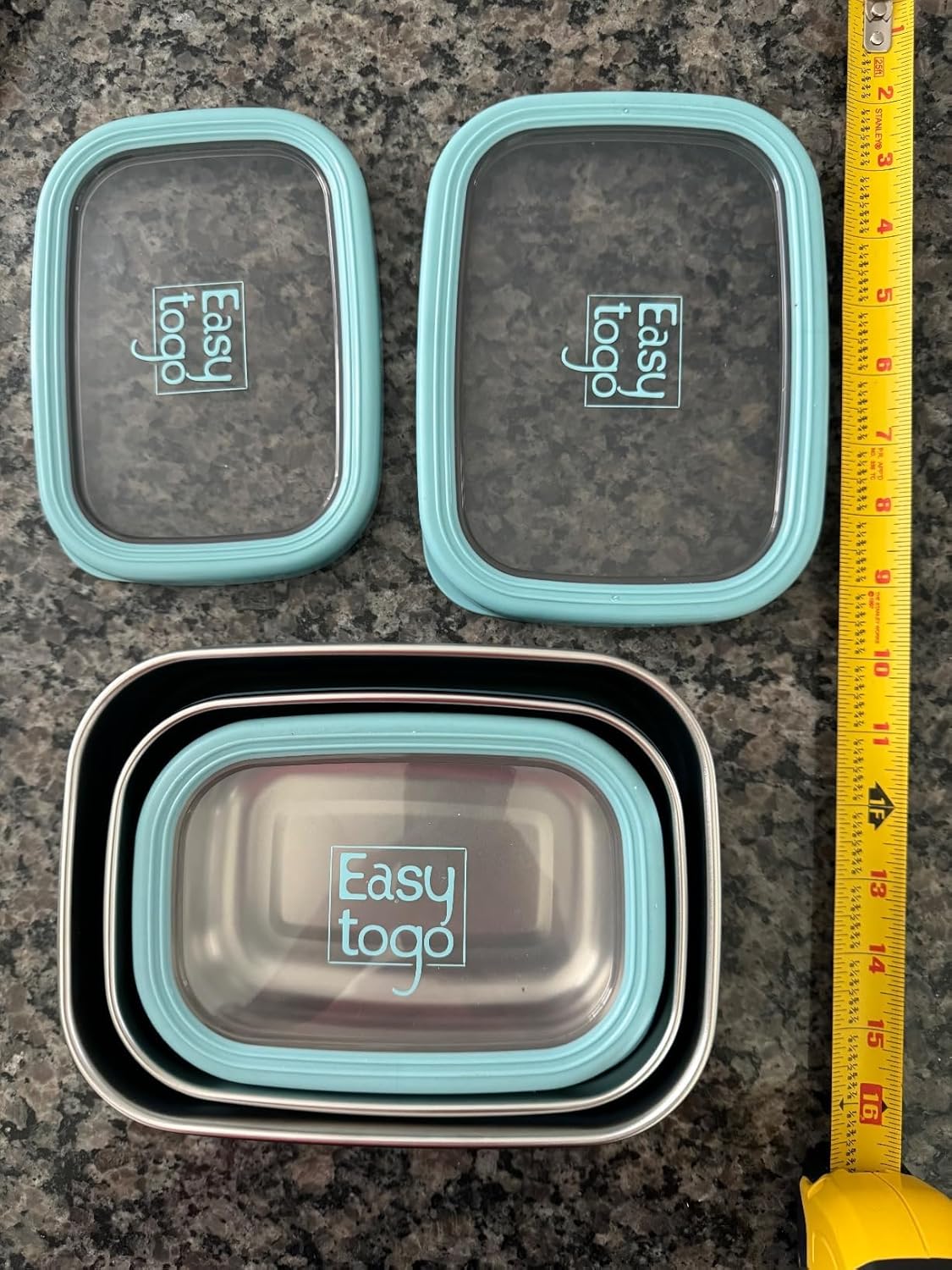 3 Pack Stainless Steel Food Containers with Silicon Lid & Non-Slip Exterior, LeakProof, Airtight Rectangular Portion Control Storage Lunch Box, Togo Lunch Containers for Adults - Blue - Image 4