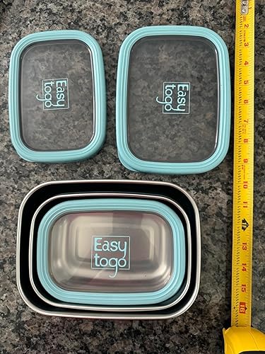 Miniatura 4 de Easy Togo Paquete de 3 recipientes de alimentos de acero inoxidable con base de silicona (azul)