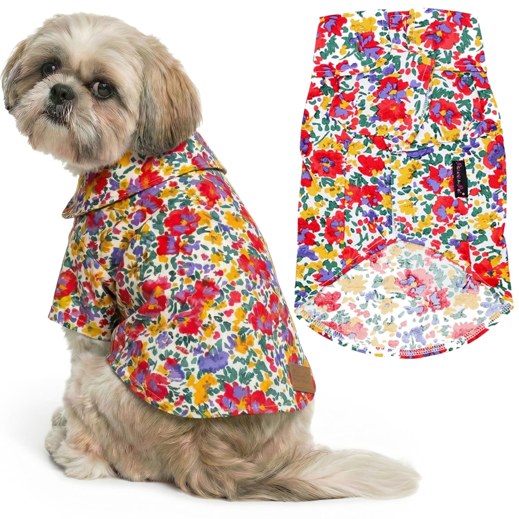 Parisian Pet Floral Dog Shirt - Cotton Clothes for Medium Dogs - Stylish Dog Beach Outfit - Lightweight and Soft Puppy Clothes - Trendy Camp Tshirts for Dogs - Comfortable Summer Vacation Pet Apparel