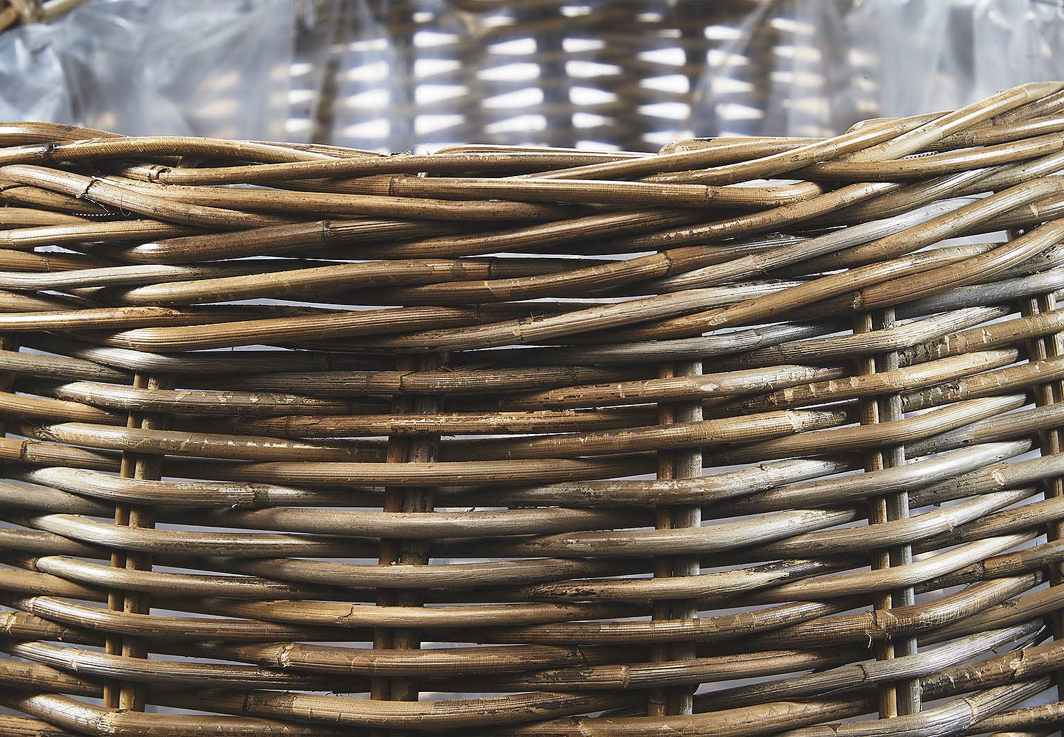 Kobolo Pflanzkorb Pflanzkübel rund XXL in aus Rattan mit Folie Grau