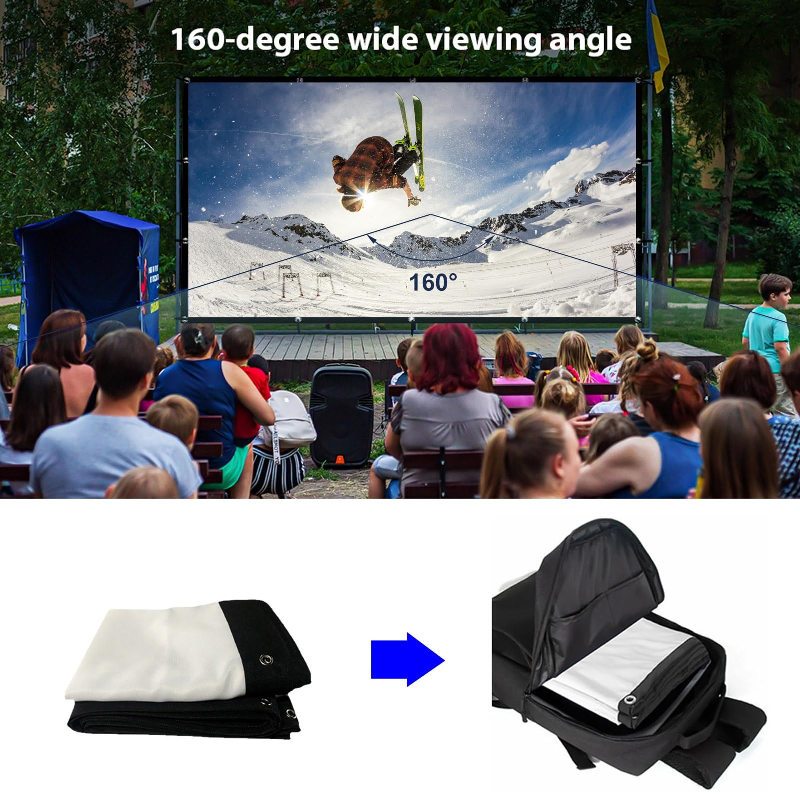 Schermo portatile per proiettore da 60-250 pollici 4:3 HD 4K per interni ed esterni, proiezione di film anti-piega per feste, camper, campeggio, intrattenimento in cortile