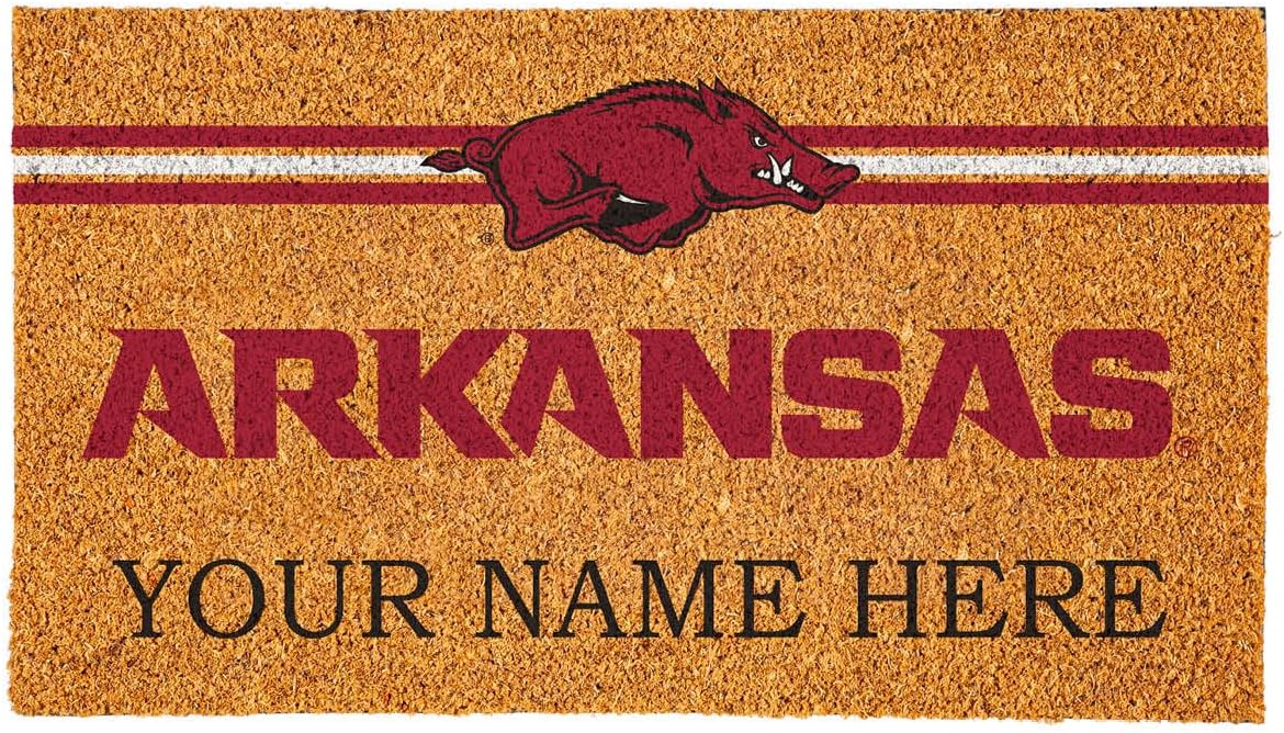Team Sports America NCAA University of Arkansas College Personalized Coir Door Mat, 18 x 30 Inches Custom Name Doormat, Front Door Welcome Mats