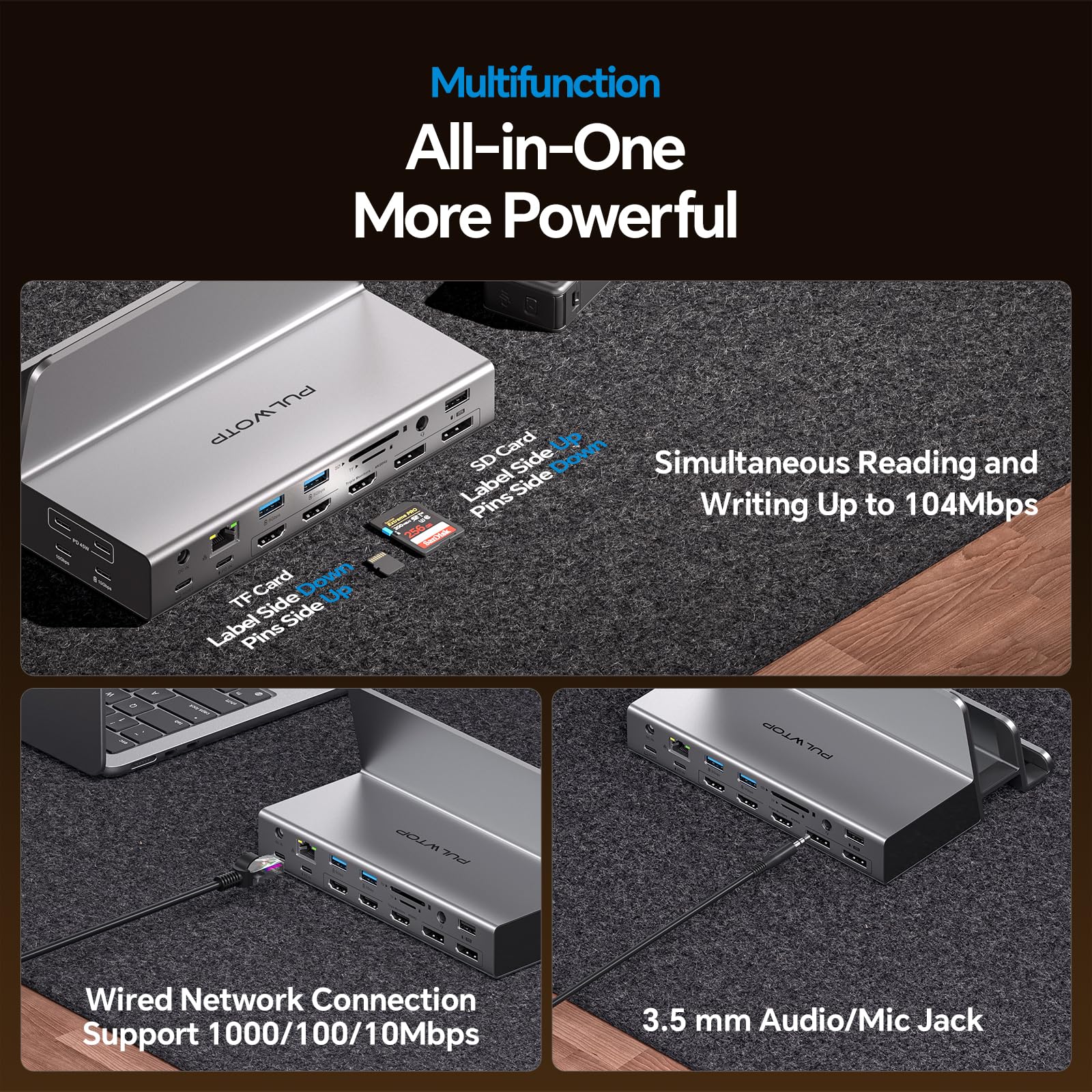 19-in-1 Triple Display Docking Station with Dual Stand, 3*HDMI, 2DP | Laptop Docking Station 3 Monitors con PD 100W, 10Gbps USB-C/A, Ethernet, per MacOS e Win (Driver Richiesto)